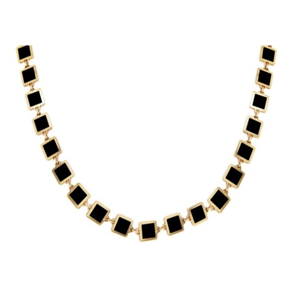 The Lovery 14k Yellow Gold Square Necklace In Onyx And Gold - Picture 1 of 11